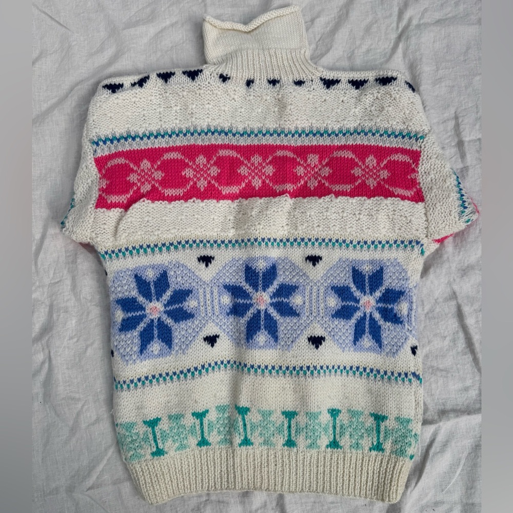 VINTAGE Obermeyer Medium Women’s Wool turtleneck sweater cream colorful knit OS - Picture 4 of 15